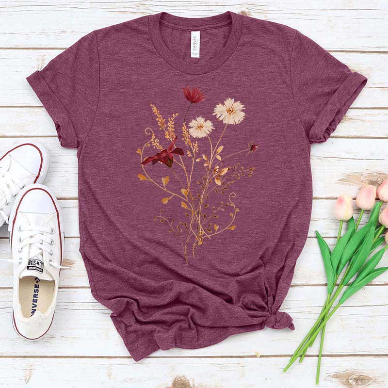 Fall Wildflower Autumn White Floral T-Shirt