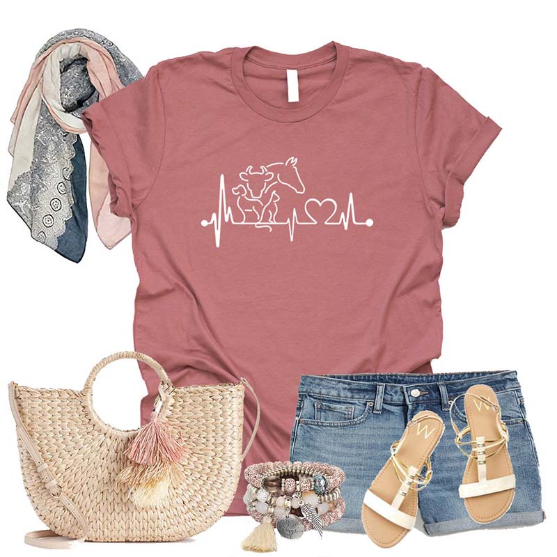 Heartbeat Animal  Horse Cow Dog Cat T-Shirt