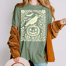 Halloween Crow Pumpkin Floral T-Shirt