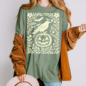 Halloween Crow Pumpkin Floral T-Shirt