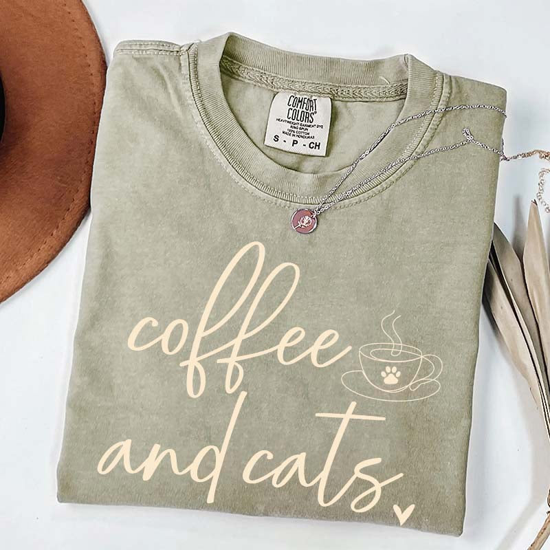 Minimalist Coffee and Cats T-Shirt