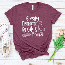 Easily Distracted Cats and Books T-Shirt