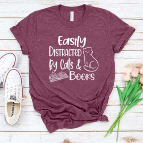 Easily Distracted Cats and Books T-Shirt