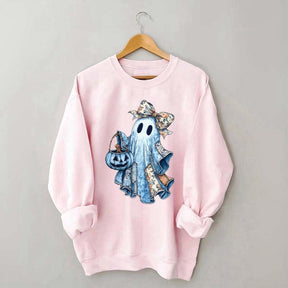 Retro Halloween Blue Denim Ghost Sweatshirt