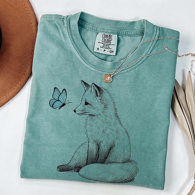 Comfort Colors Fox and Butterfly Graphic T-Shirt