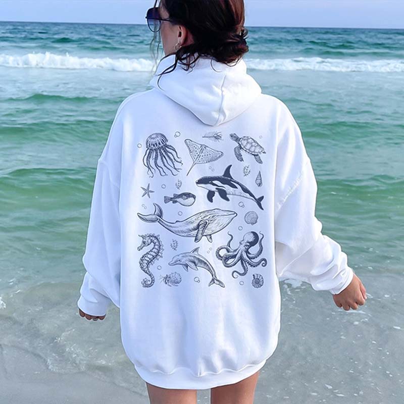 Sea Animal Print Back Hoodie
