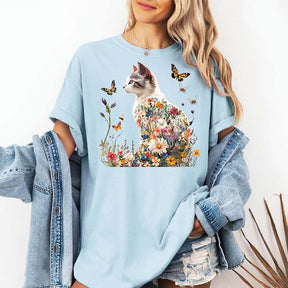 Floral Cat Wildflowers Whimsical T-Shirt