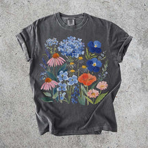 Botanical Flower Blue Cottagecore Floral T-Shirt