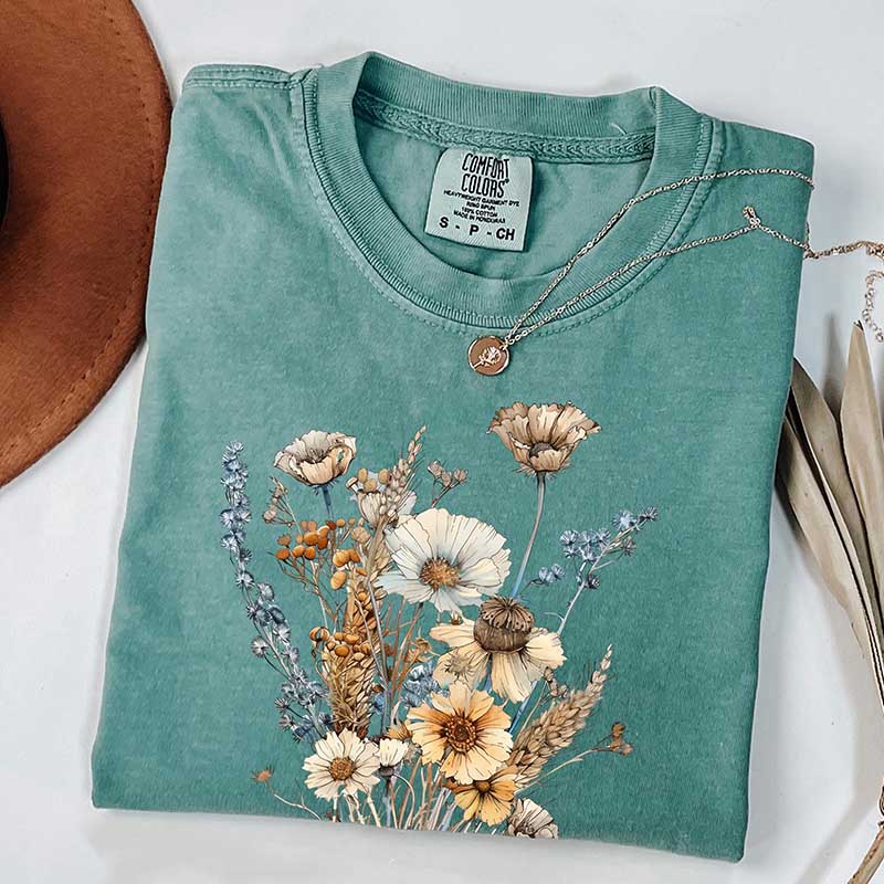 Retro Vintage Pressed Flowers T-Shirt