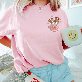 Merry And Bright Pink Christmas Gingerbread T-Shirt