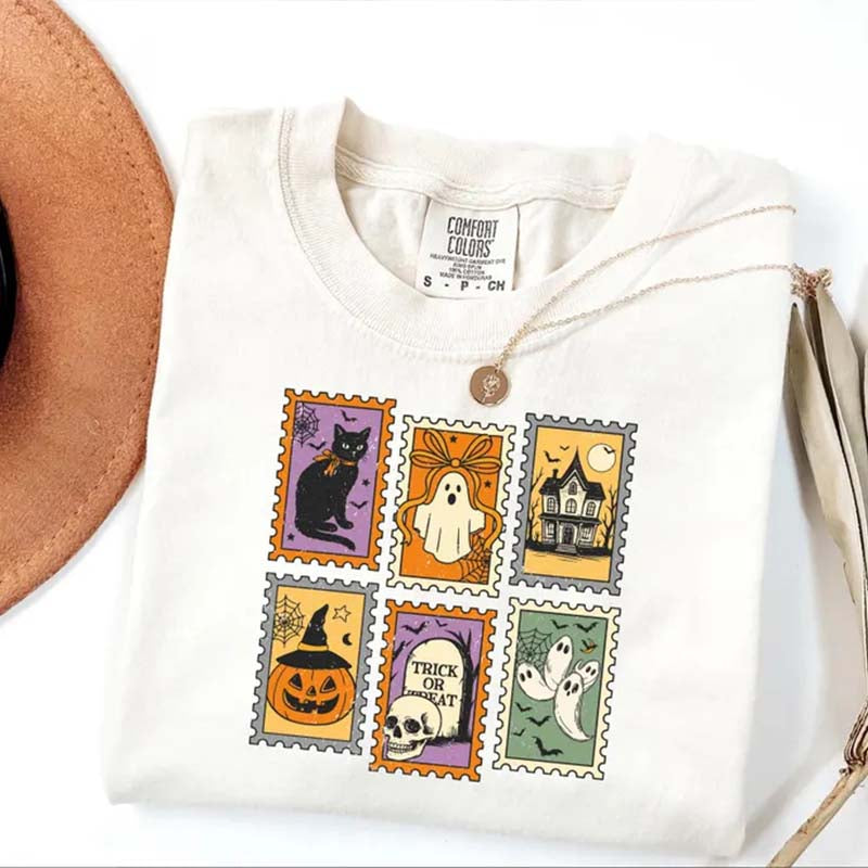 Cute Halloween Ghost Pumpkin Cat T-Shirt
