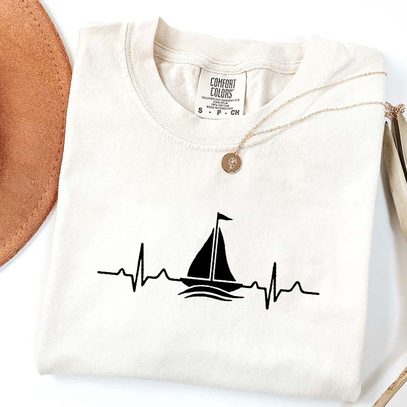Sailing Heartbeat Boating Captain T-Shirt