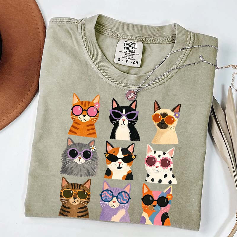 Retro Cool Cats Sunglasses T-Shirt