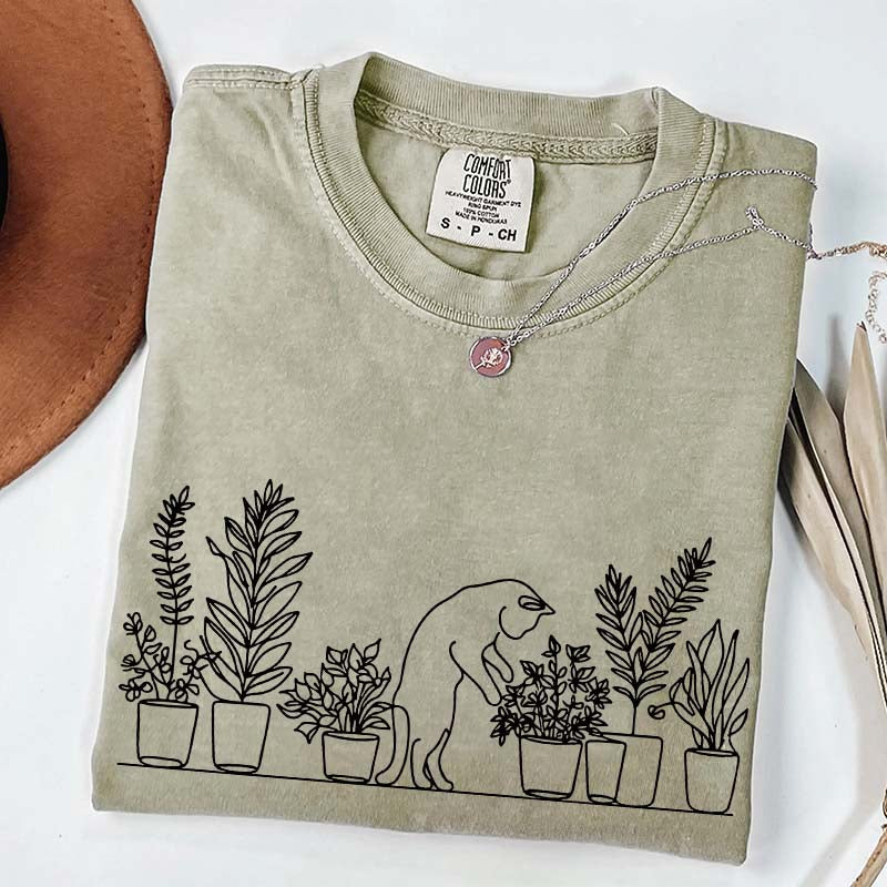 Cats and Plants Line T-Shirt