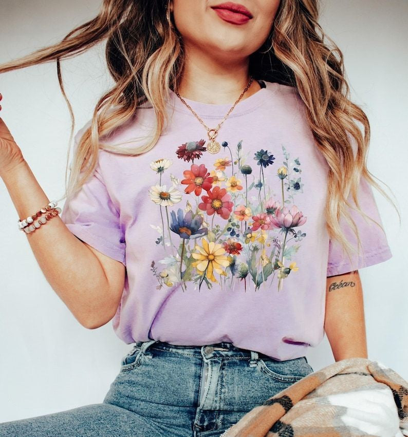 Boho Watercolor Wildflowers T-shirt