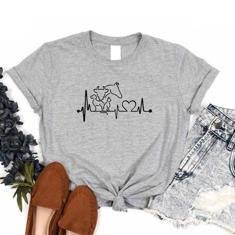 Heartbeat Animal  Horse Cow Dog Cat T-Shirt