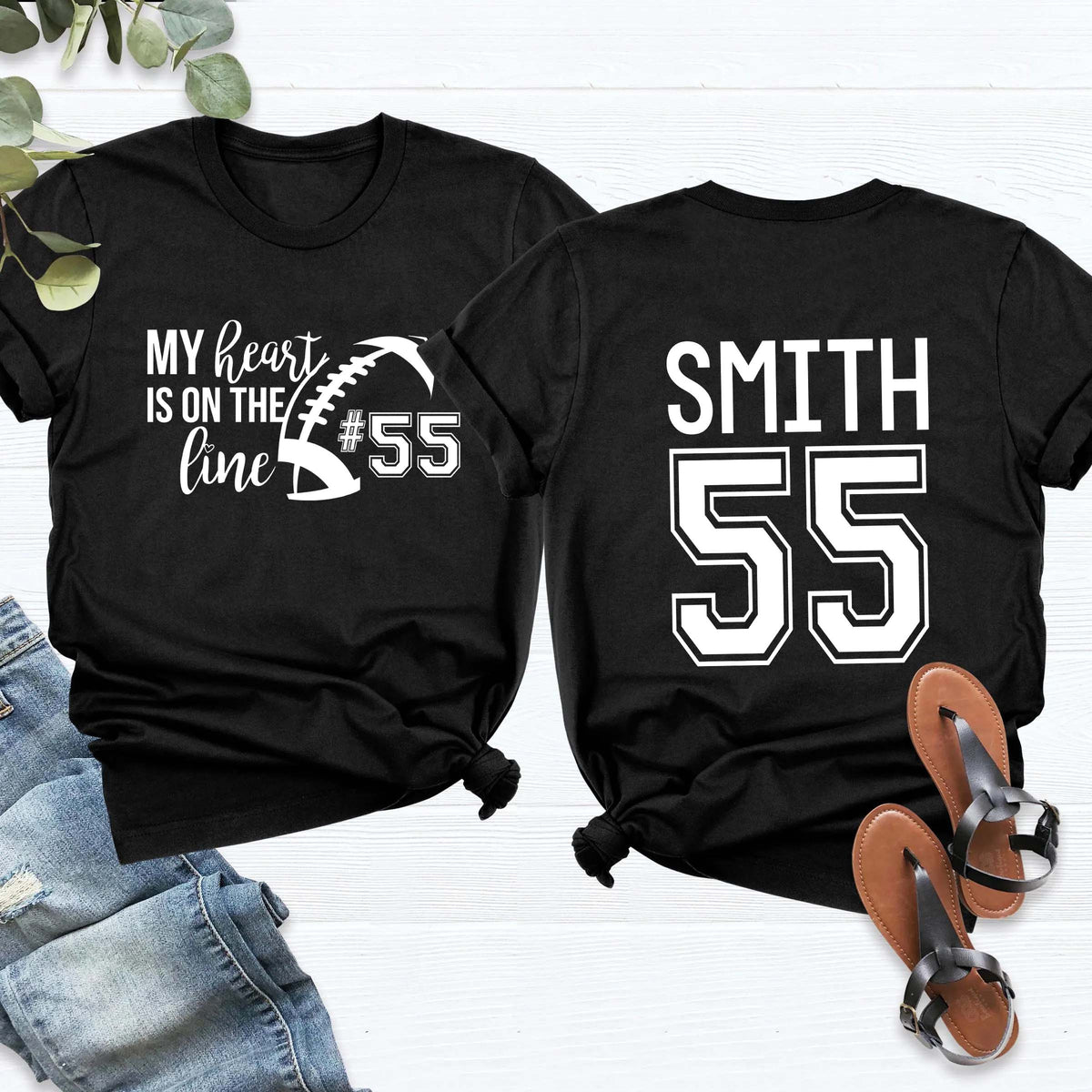 Custom Heart On The Line Football T-Shirt