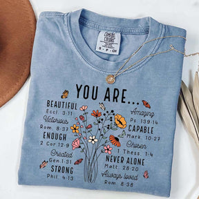 YOU ARE Inspirational Floral Beautiful Capable Strong T-Shirt