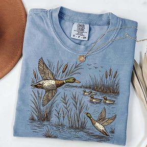 Retro Flying Mallard Duck T-Shirt