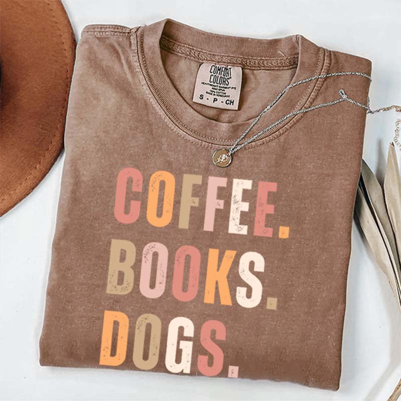 Coffee Books Dogs T-Shirt