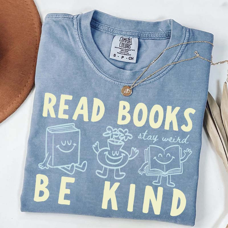 Read Books Be Kind Stay Weird Retro Doodle T-Shirt