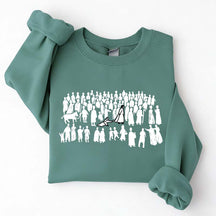 Woman Touches Religous Sweatshirt