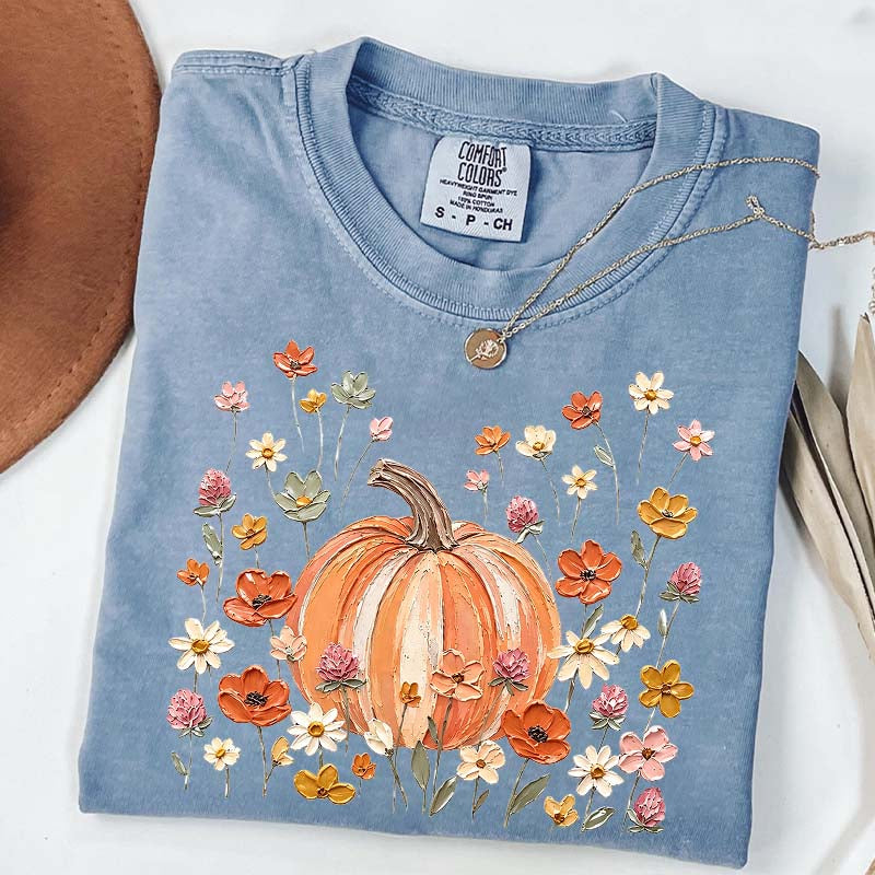 Autumn Floral Wildflower Pumpkin Season T-Shirt