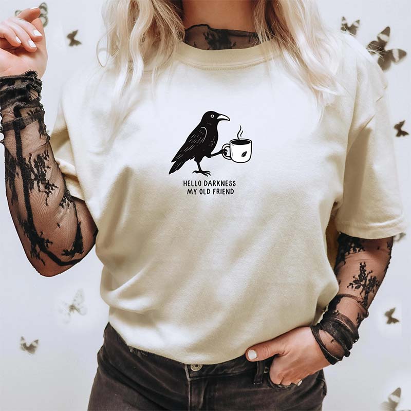 Raven Crow Comfort Colors Hello Darkness T-Shirt
