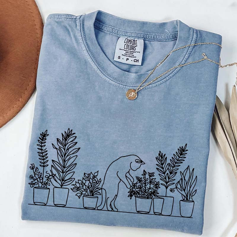 Cats and Plants Line T-Shirt