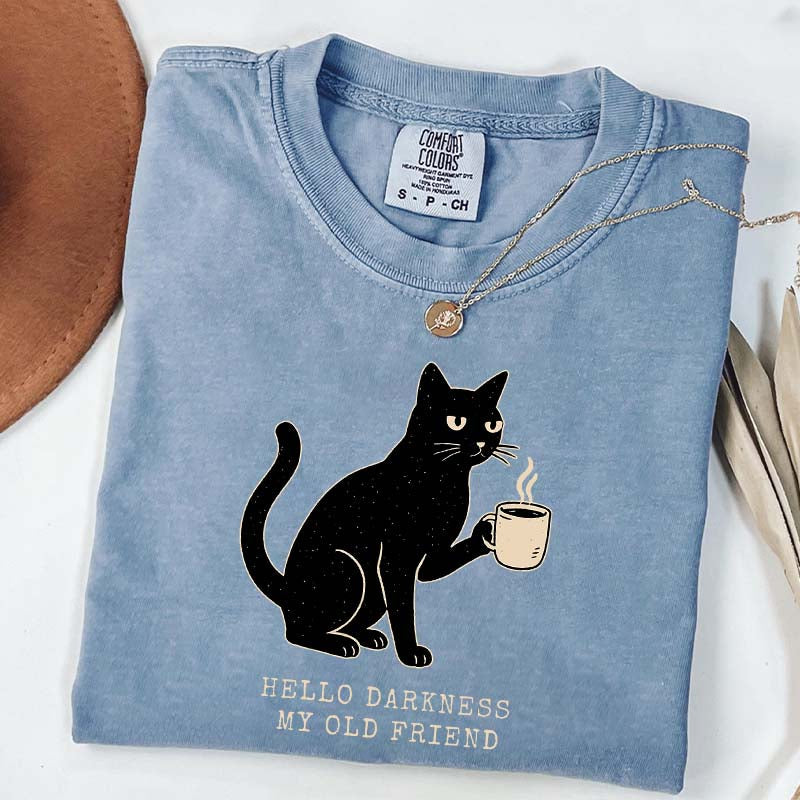 Black Cat Coffee Hello Darkness My Old Friend T-Shirt