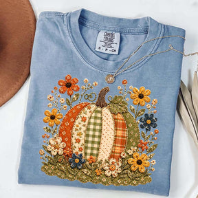 Faux Patchwork Floral Pumpkin T-Shirt