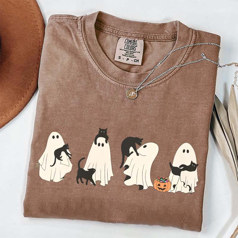 Halloween Black Cat & Ghost Women T-Shirt