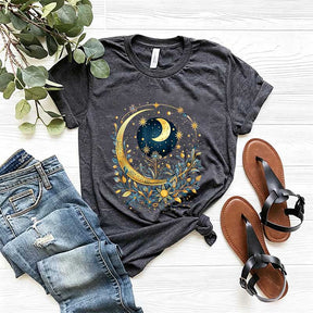 Celestial Boho Moon Floral T-Shirt