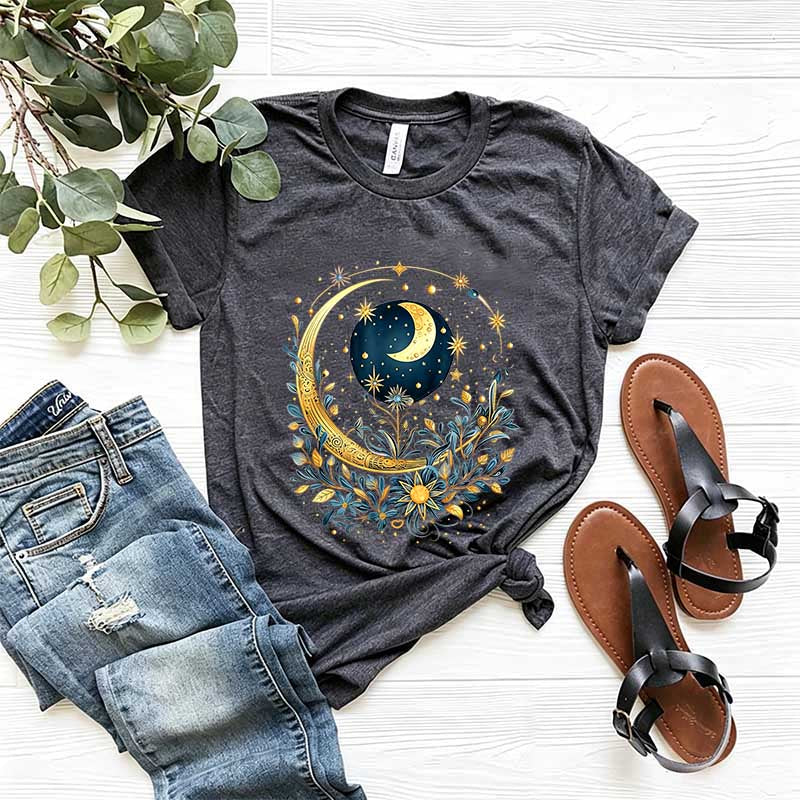 Celestial Boho Moon Floral T-Shirt