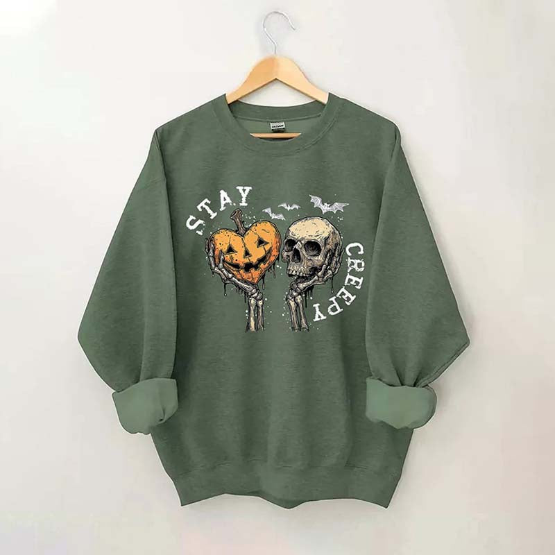 Stay Creepy With Pumpkin And Skull Sweatshirt