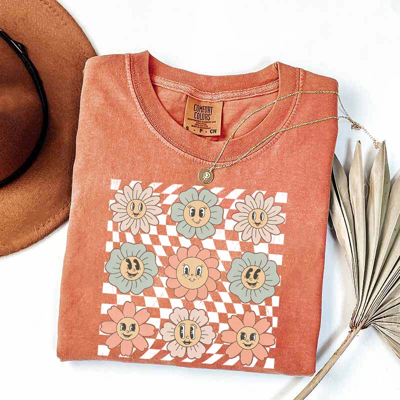 Retro Checkered Flower T-Shirt