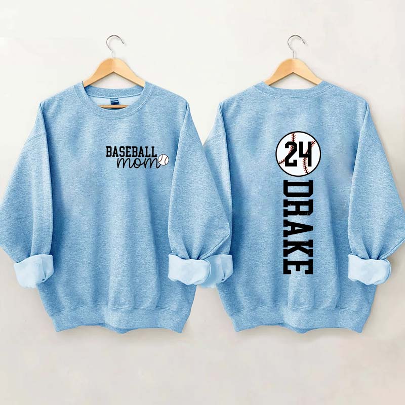 Custom Baseball Name And Number Mom Sweatshirt