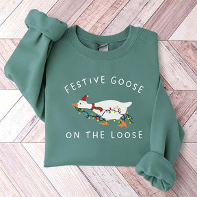 Festive Goose on the Loose Christmas Xmas Duck Sweatshirt