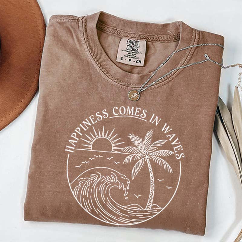 Happiness Comes In Waves Beach Trip T-Shirt