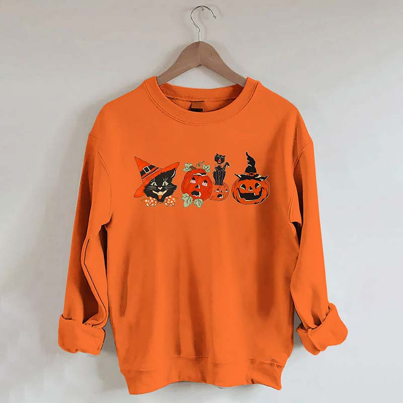 Halloween Black Cat Pumpkin Sweatshirt