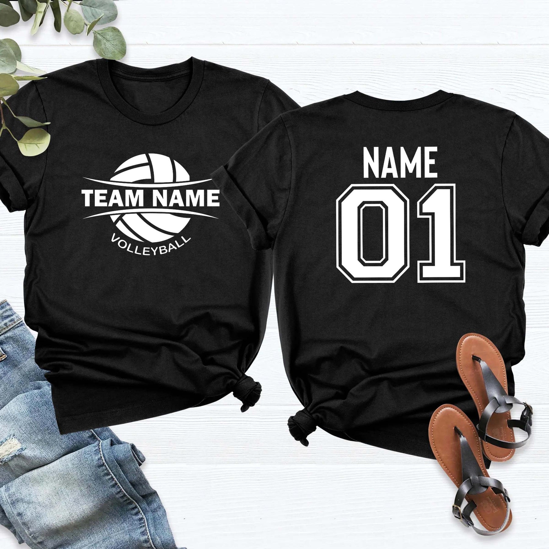 Custom Volleyball Sports Team Text and Number T-Shirt