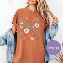 Vintage Pumpkin Floral Retro Autumn Flowers T-Shirt
