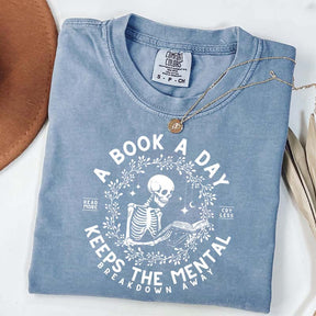 A Book a Day Skeleton Floral T-Shirt