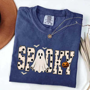 Retro Spooky Halloween Ghost White Dots T-Shirt