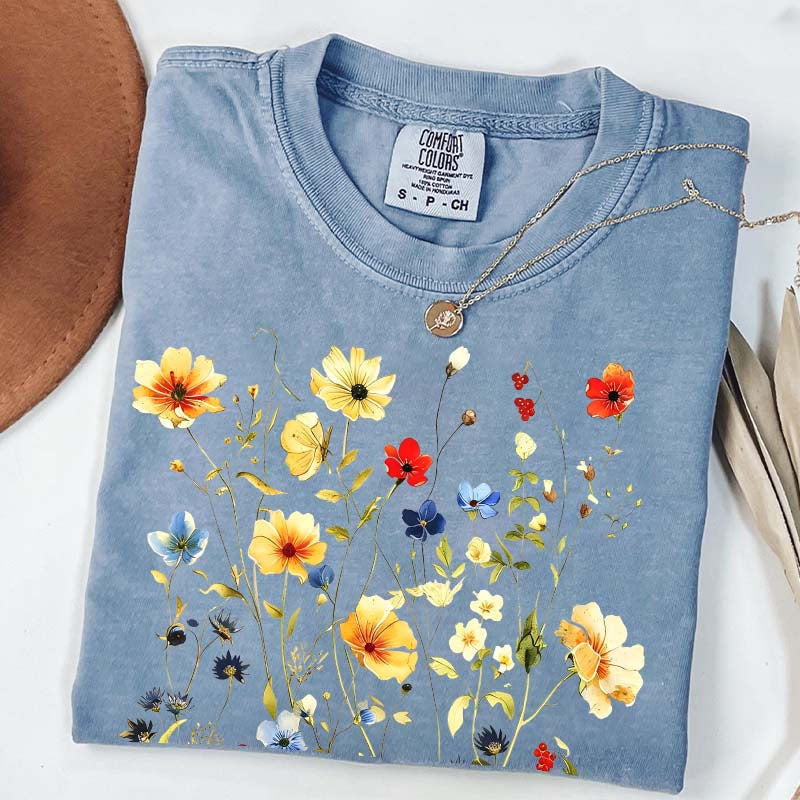 Delicate Floral Print Botanical T-Shirt