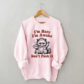 I'm Here I'm Awake Don't Push It Cat Sweatshirt
