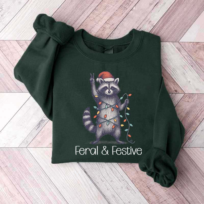 Feral and Festive Raccoon Christmas Sweatshirt