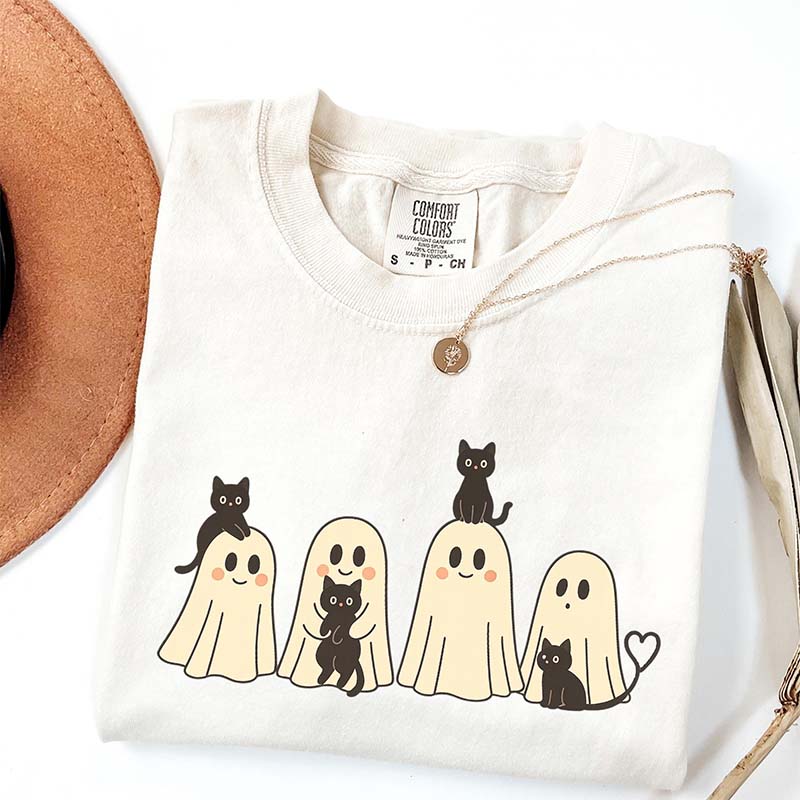 Halloween Black Cat & Ghost T-Shirt