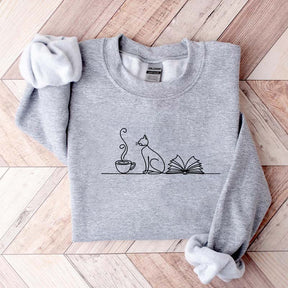Coffee Cats And Books Lover Sweatshirt