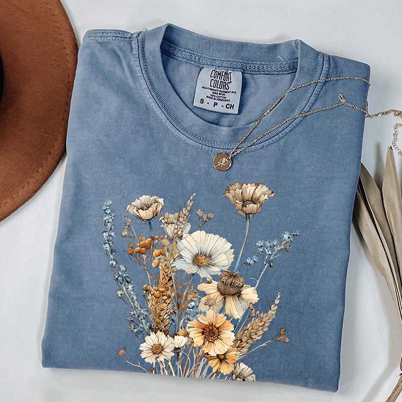 Retro Vintage Pressed Flowers T-Shirt